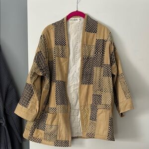 Women's Tan and Black Patchwork Jacket
